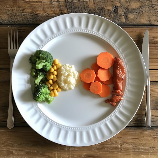 Ein gesunder Teller mit Essen auf weißem Hintergrund