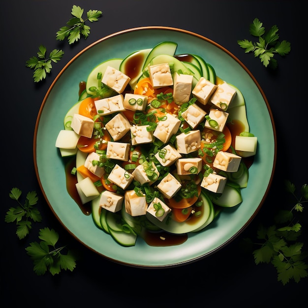 Ein gesundes Gericht mit Tofu als Hauptbestandteil