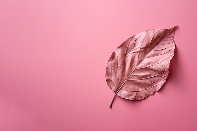 Foto ein getrocknetes herbstblatt auf einem rosa hintergrund mit platz zum kopieren