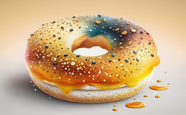 Ein gezeichneter Bagel oder Donut auf weißem Hintergrund, Aquarell-Gebäck-Illustrationen ai generiert