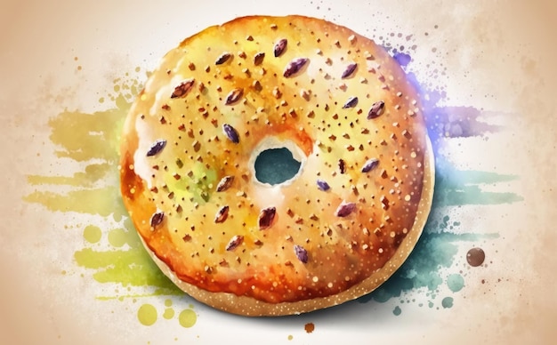 Ein gezeichneter Bagel oder Donut auf weißem Hintergrund, Aquarell-Gebäck-Illustrationen ai generiert