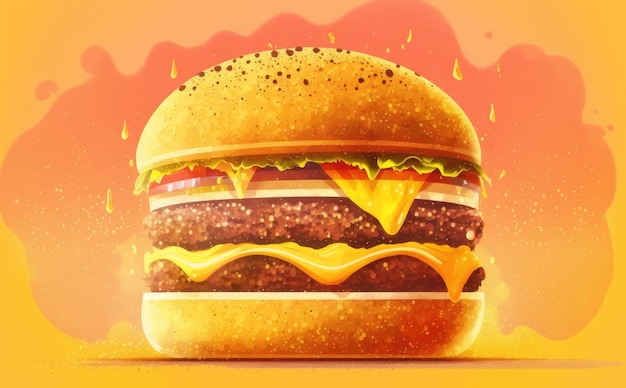 ein gezeichneter cheeseburger auf gelbem hintergrund aquarell-fast-food-illustrationen ai generiert