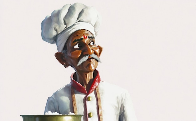 ein gezeichneter indischer mannkoch auf weißem hintergrund aquarellrestaurantillustrationen ai erzeugt