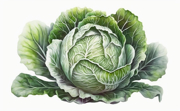 Ein gezeichneter Kohl auf weißem Hintergrund Aquarell Gemüse Bio-Lebensmittel Illustrationen ai generiert