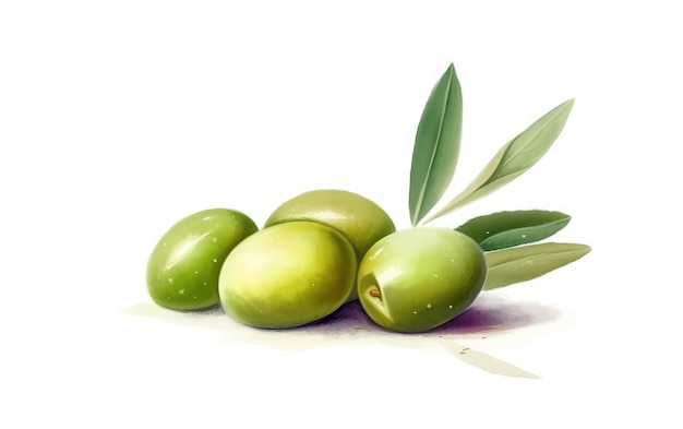 ein gezeichneter Zweig der Olive auf weißem Hintergrund Aquarell Bio-Lebensmittel Illustrationen ai generiert