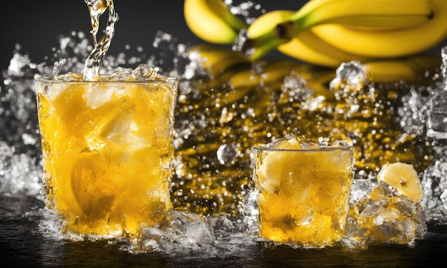 Ein Glas Alkohol mit Bananen darauf