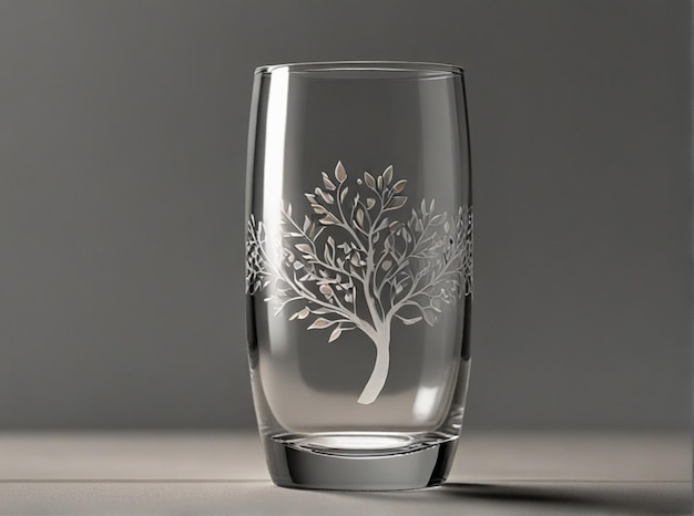 Foto ein glas, auf dem ein baum gemalt ist, und ein baum auf der unterseite