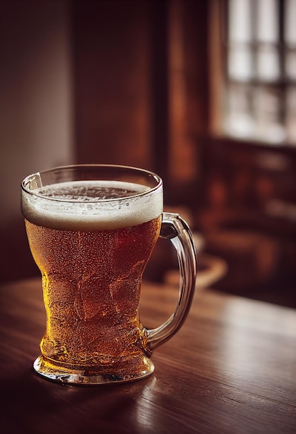 Ein Glas Bier auf einem Holztisch