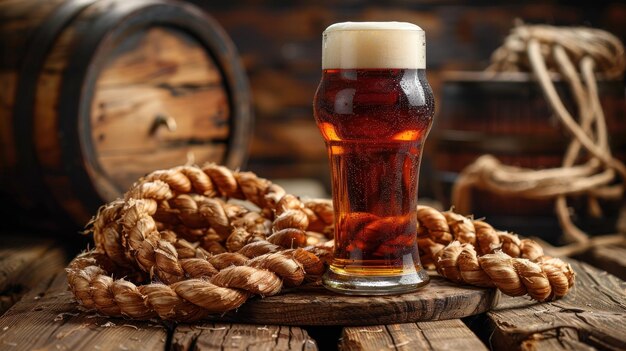 Foto ein glas bier auf einem holztisch