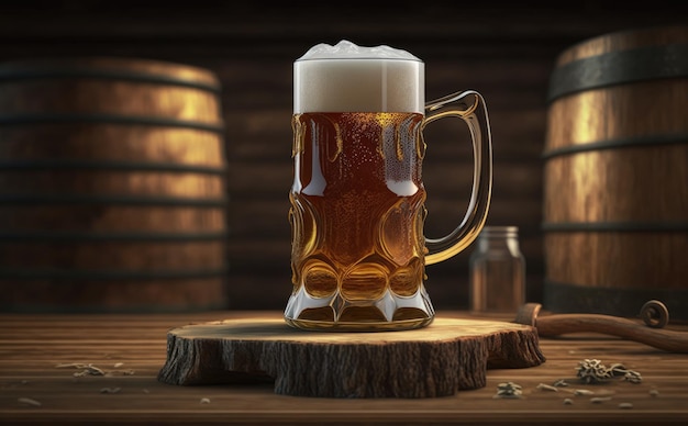 Ein Glas Bier auf einer Bartheke. Pub-Hintergrund. ai generiert