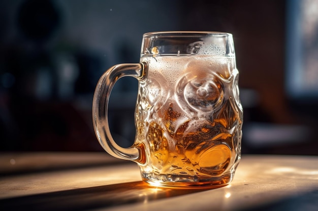 Ein Glas Bier mit Eis darauf