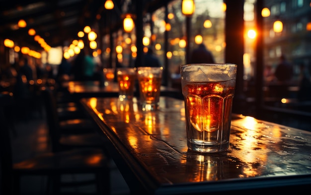 Ein Glas Bier sitzt auf einem hölzernen Tisch