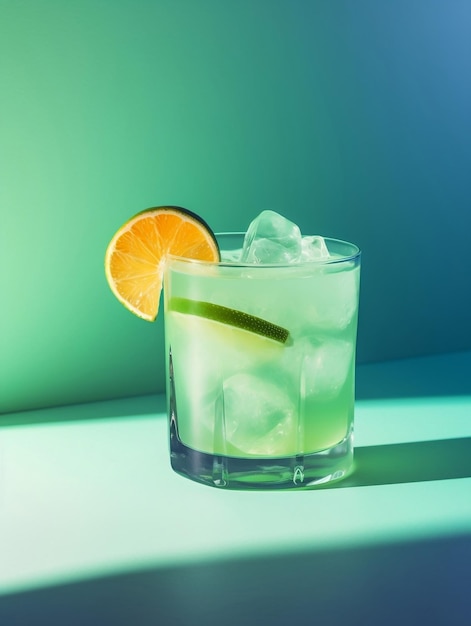 Ein Glas brasilianischer Cocktail aus Zitrone und Limette. Klassisches Getränkekonzept AI generiert