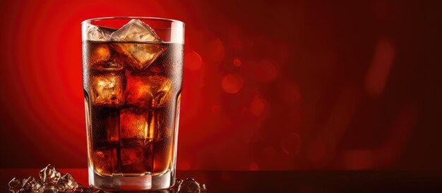 Ein Glas Cola mit Eis vor rotem Hintergrund bietet eine erfrischende Getränkeoption