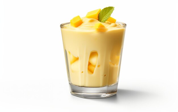 Ein Glas Eiscreme mit Mango-Schnitt