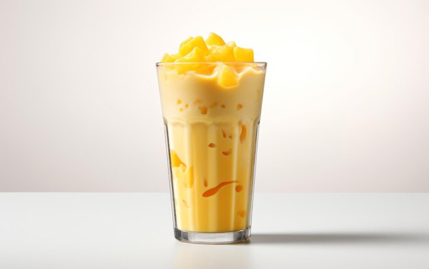 Ein Glas Eiscreme mit Mango-Schnitt