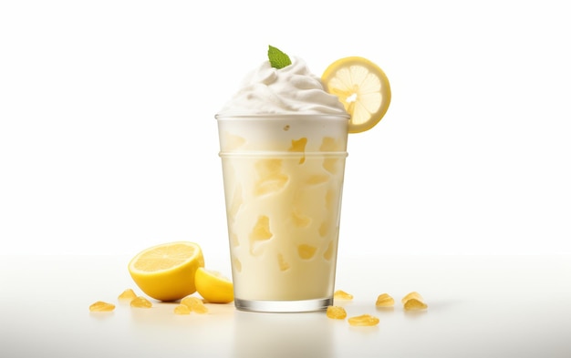 Ein Glas Eiscreme mit Zitronenscheibe