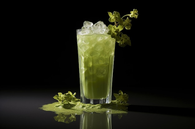 Ein Glas eisgekühlter Matcha-Grüntee Generative von Ai