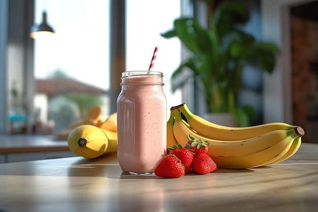 Ein Glas Erdbeer-Bananen-Smoothie-Tapete