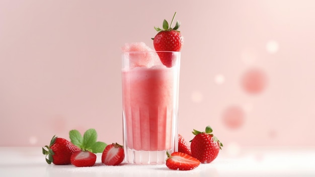 Ein Glas Erdbeermilchshake mit rosa Hintergrund