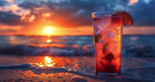 Ein Glas Flüssigkeit am Strand