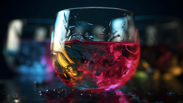 Ein Glas Flüssigkeit mit einer rosa Flüssigkeit darin