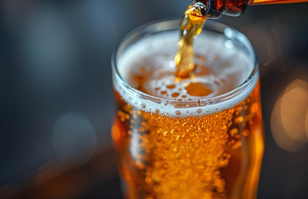 Ein Glas goldenes Bier gießen, um einen schaumigen Kopf zu erzeugen, der genossen werden kann.