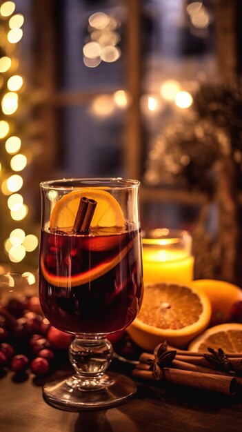 Foto ein glas heißem rotwein mit zimt