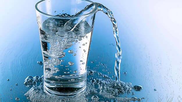 Ein Glas ist mit klarem, sauberem Wasser gesäumt, ein erfrischendes Symbol für Hydratation