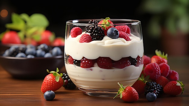 ein Glas Joghurt mit Beeren und Beeren