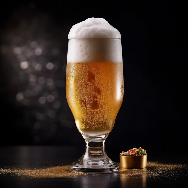 Foto ein glas kaltes, frisches bier mit schaumkappe schaumspritzer mit leckerem amerikanischem bier biertag