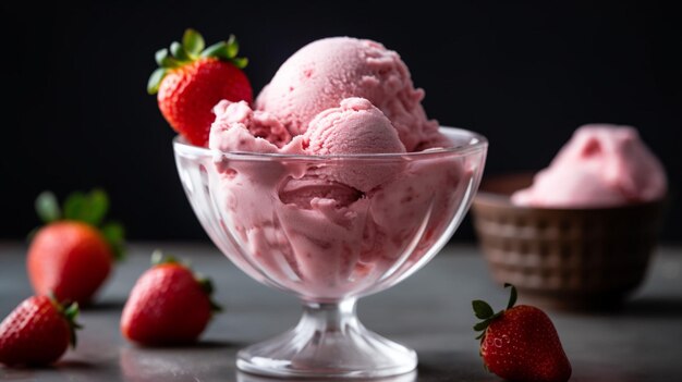 Ein Glas Kirsch-Eis mit Erdbeeren