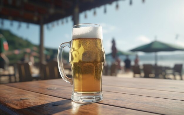 Foto ein glas lagerbier auf dem tisch auf einer sommer-strandbar hintergrund helle bierillustration ai generiert
