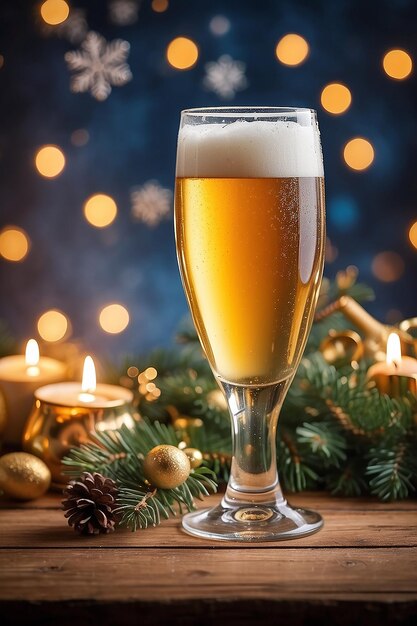 Foto ein glas leichtes bier vor dem hintergrund von weihnachten