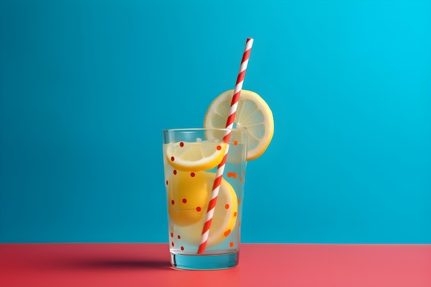 Ein Glas Limonade mit einem Strohhalm und einem Strohhalm mit der Aufschrift „Zitronen“.