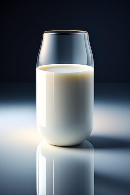 Ein Glas Milch mit einem Etikett, auf dem „Milch“ steht