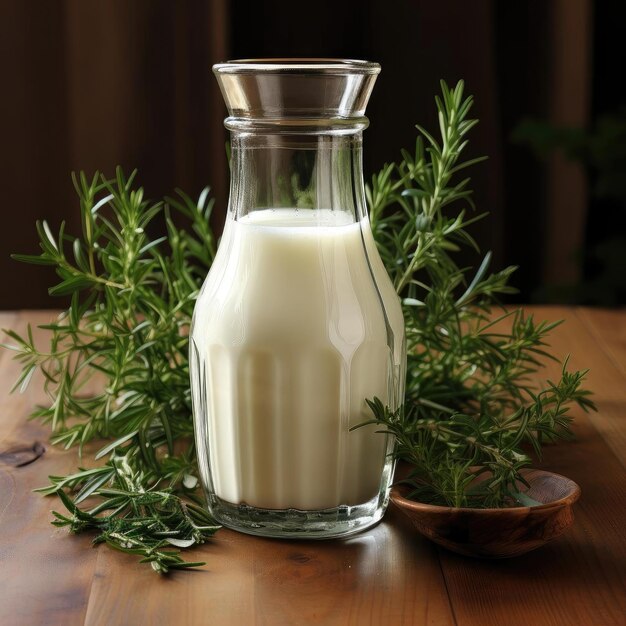 Ein Glas Milch mit Rosmarin, eine präzise Zusammensetzung