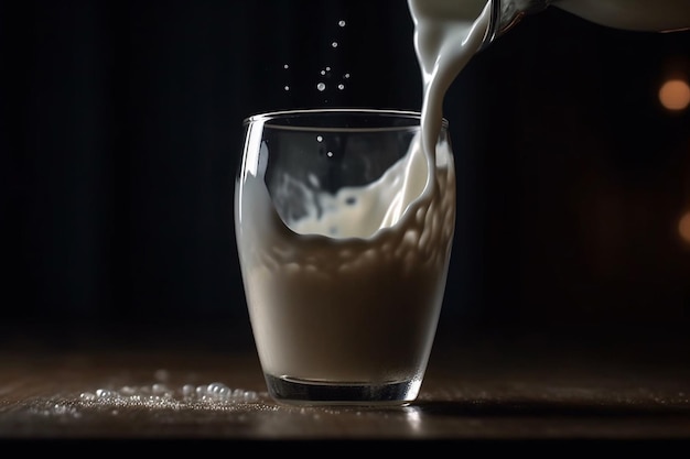 Ein Glas Milch wird in ein Glas gegossen.