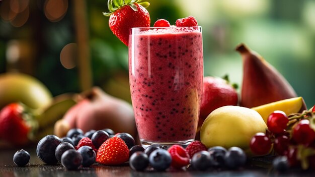 Ein Glas Obst neben einem Glas Smoothie