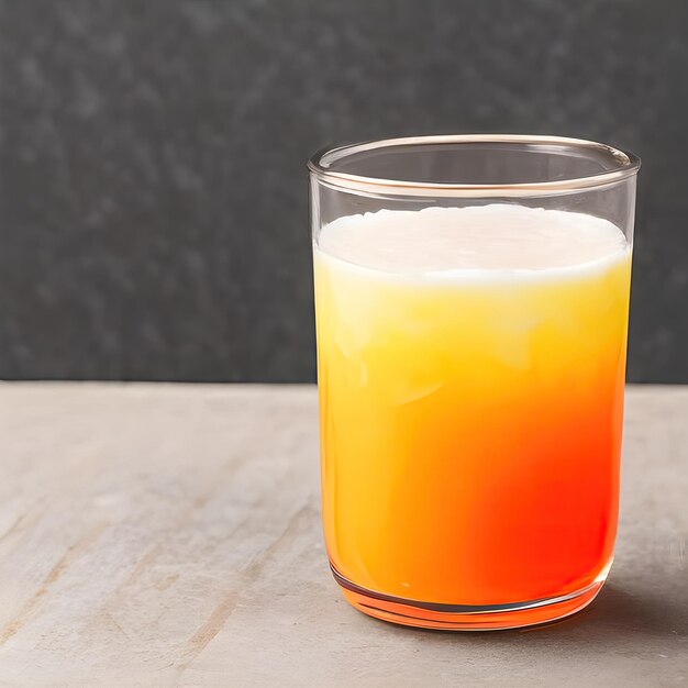 Ein Glas Orangen- und Gelbsaftcocktail mit dunklem Hintergrund dahinter