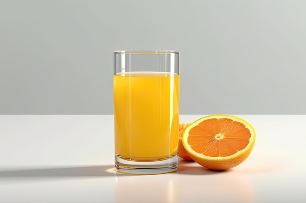 Ein Glas Orangensaft neben einer Orange