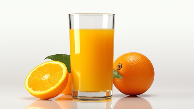 ein Glas Orangensaft neben einer Orange