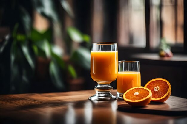 Ein Glas Orangensaft steht auf dem tischrealistisch