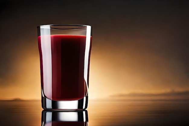 Ein glas roter saft ist zur hälfte mit einer dunklen flüssigkeit ...