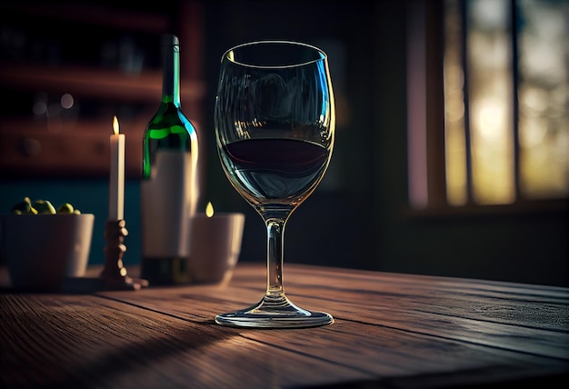 Ein Glas Rotwein auf einem Holztisch