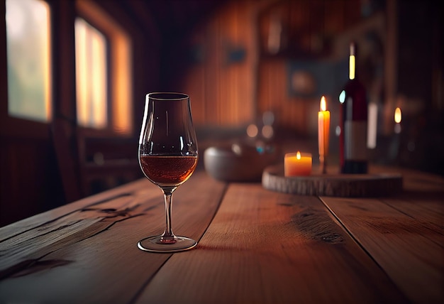 Ein Glas Rotwein auf einem Holztisch