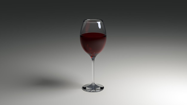 Ein Glas Rotwein auf einem neutralen grauen Hintergrund Illustration für Barkarte Weinkarte 3D-Rendering-Illustration