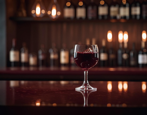 Ein Glas Rotwein in einer Bar