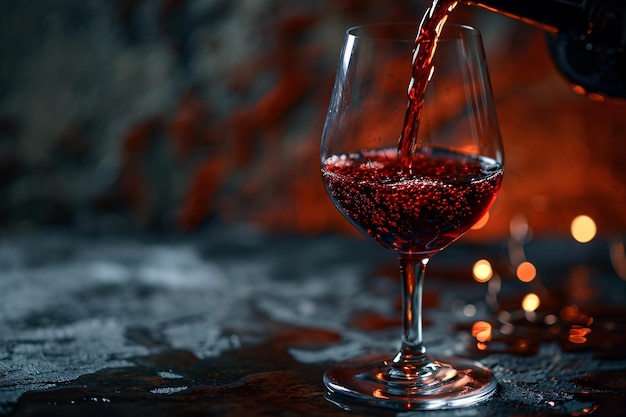 Ein Glas Rotwein wird gegossen