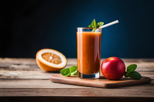 ein Glas Saft neben einem Apfel und einem Apfel